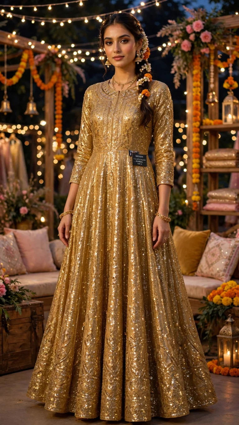 Luminous Golden Sequin Embroidered Anarkali Gown