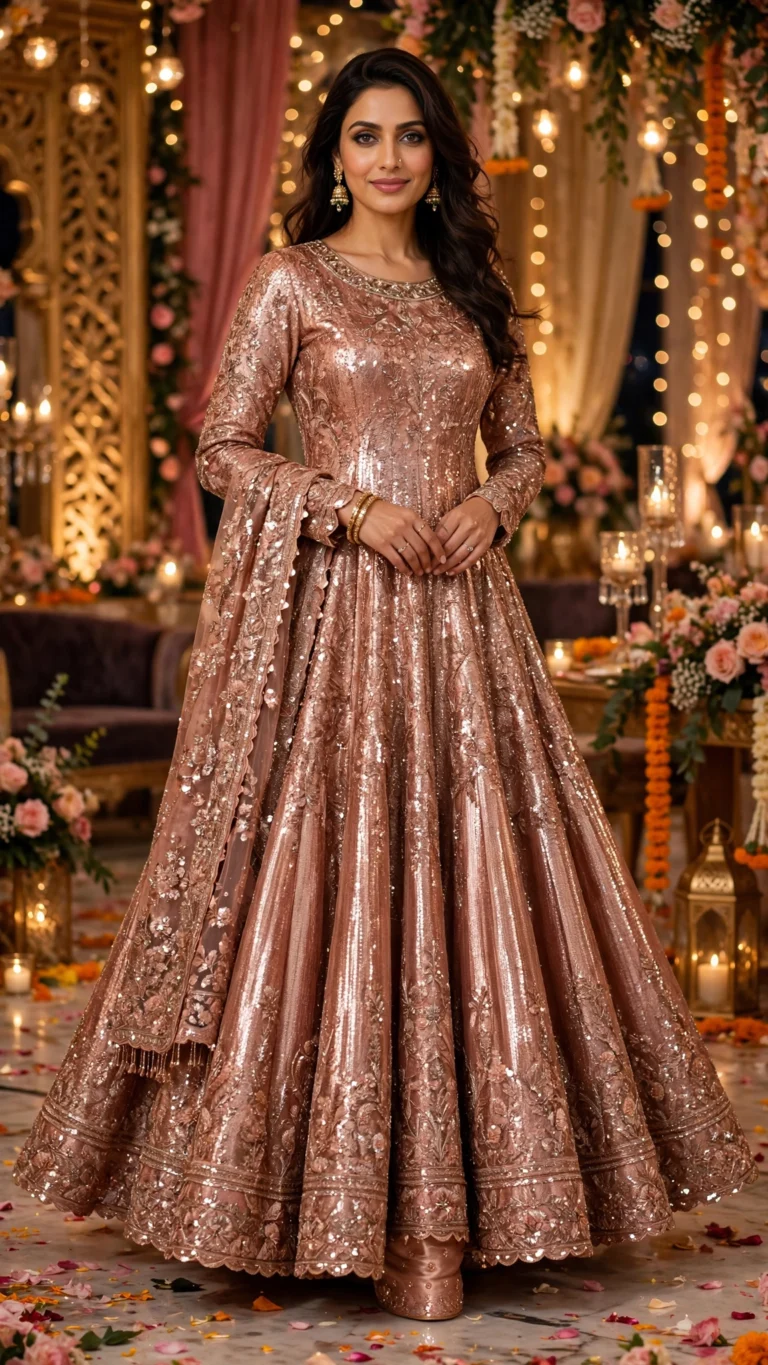 Aura Shimmer Embroidered Anarkali Ensemble with Scalloped Hem
